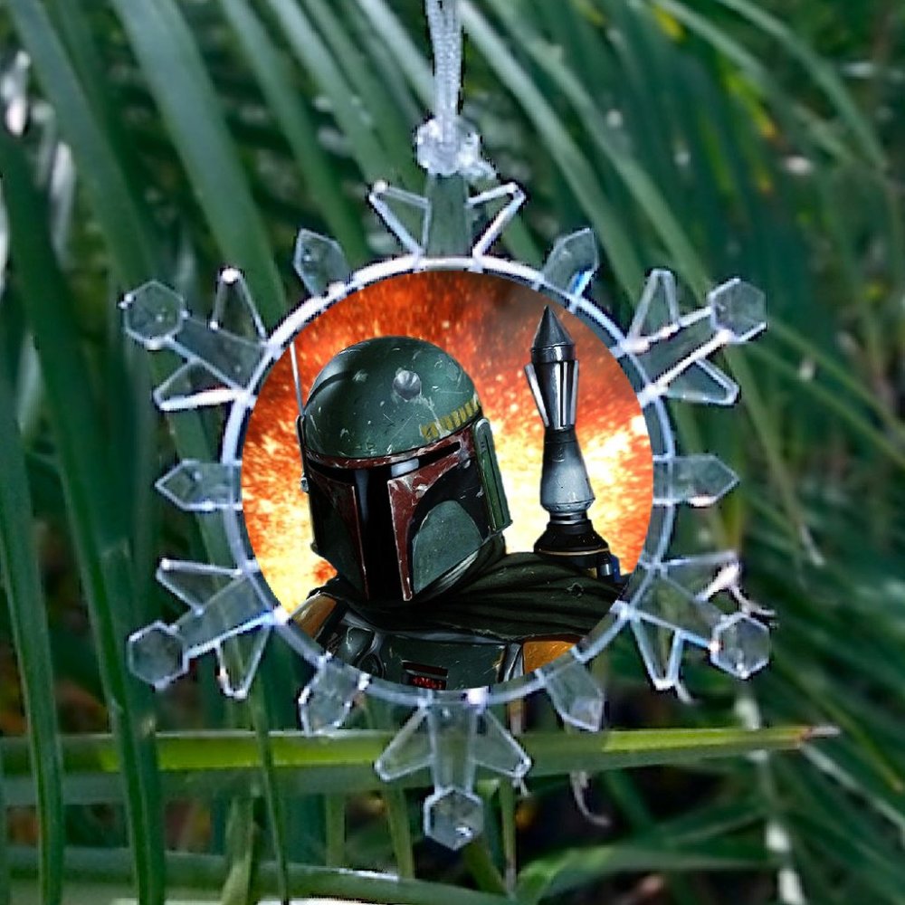 Boba Fett Star Wars Snowflake Blinks Lit Holiday Christmas Tree Ornament